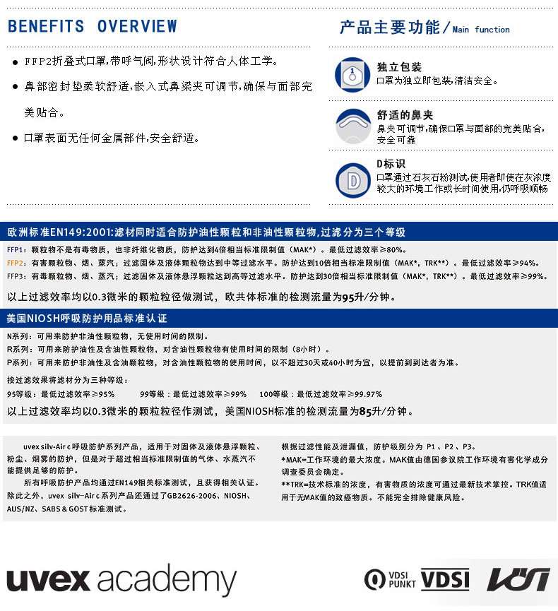 優(yōu)唯斯（UVEX）3200折疊式防塵口罩