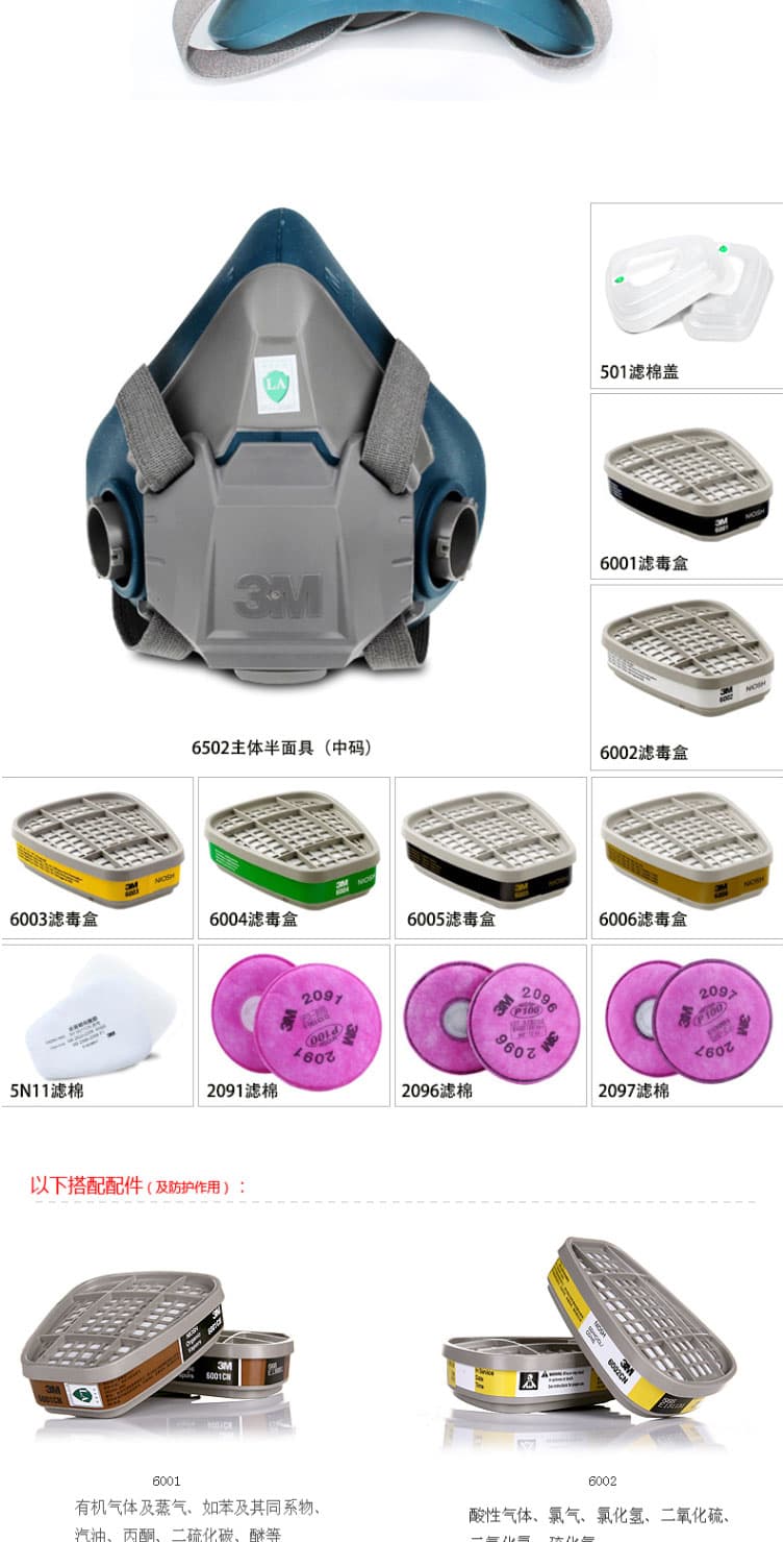 3M 6502QL 快扣硅膠半面型防護(hù)面罩