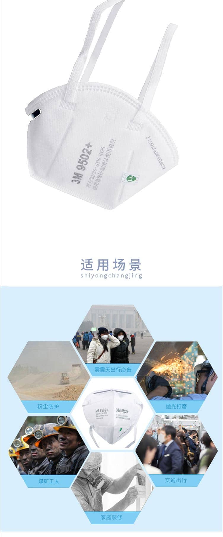 3M 9502+ 環(huán)保包裝 N95 防顆粒物口罩