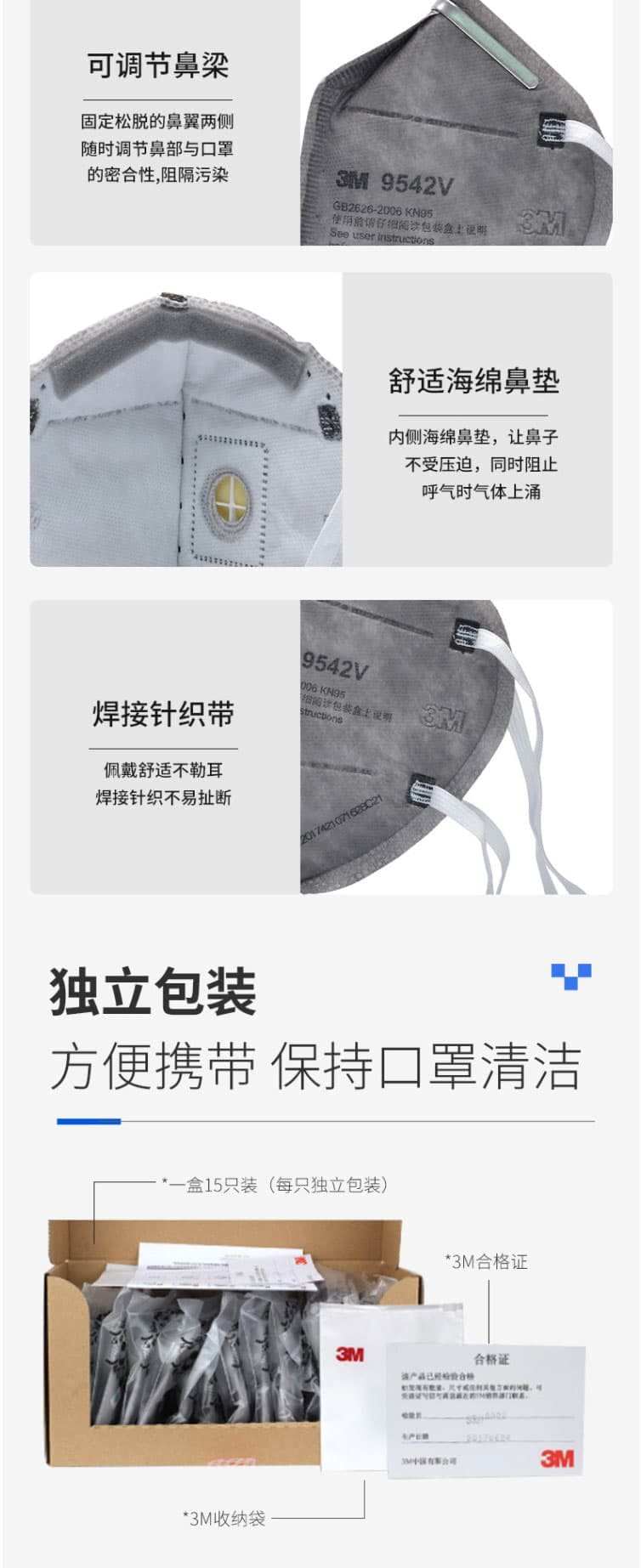 3M 9542 KN95 防霧霾帶閥透氣口罩
